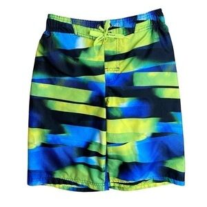 ZeroXPosur Boys Blue and Neon Green Swimming Trunks Size M (10/12)